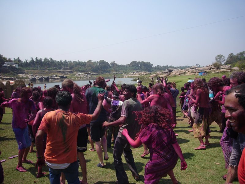 Eventually the music stopped and the party ended. People jumped into the river to cool off and attempt to remove the colour. Unfortunately the colour is not water soluble.